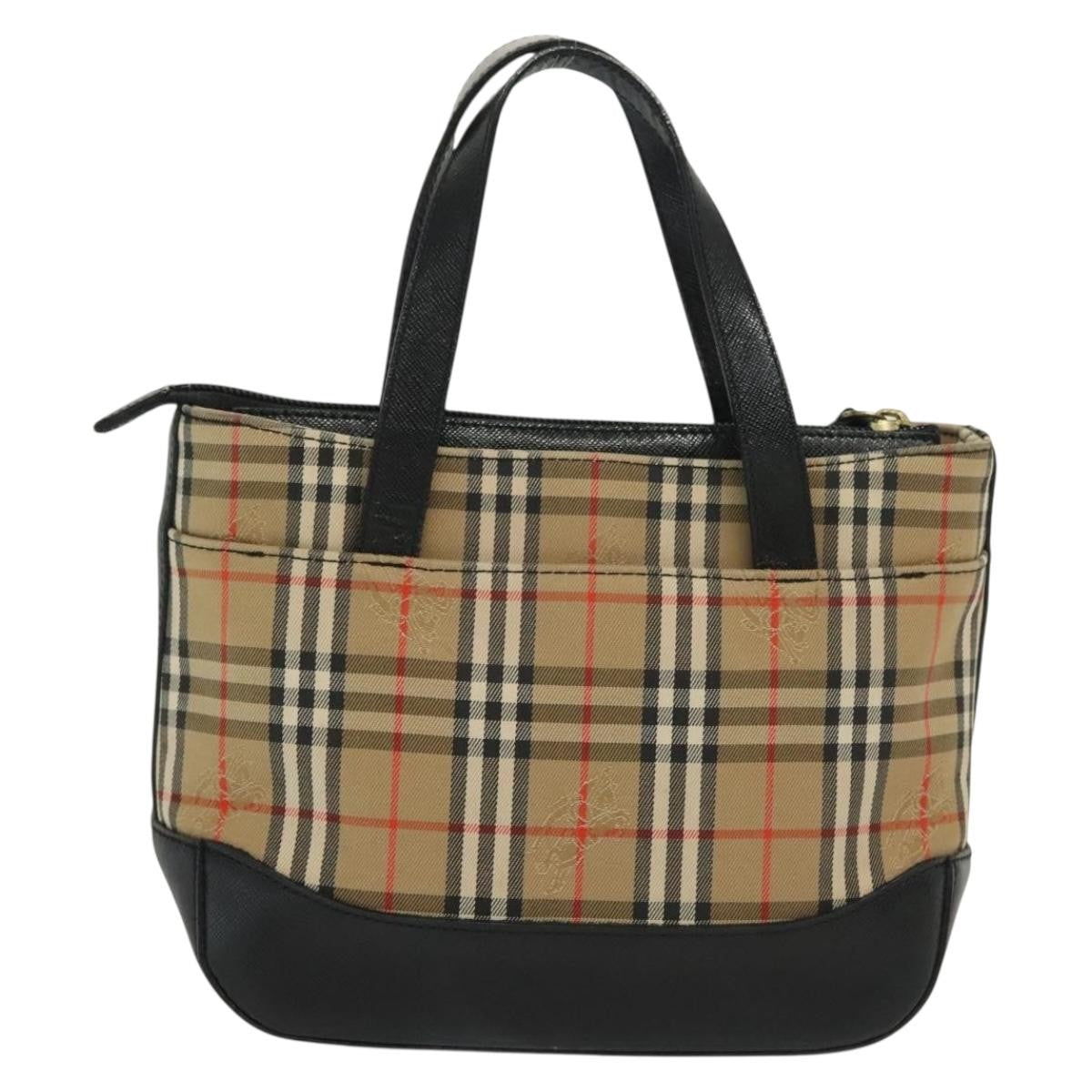 Burberry Nova Handbag Check Pattern Beige Canvas Bag (Authentic  )