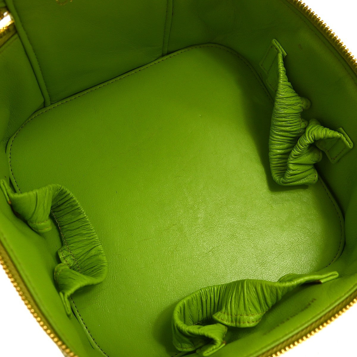 Chanel Vintage Cosmetic Case Quilted Lambskin Green Leather Handbag ( )