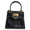 Salvatore Ferragamo Gancini Convertible Top Handle Bag Patent Leather Black Patent_Leather Handbag (Authentic  )
