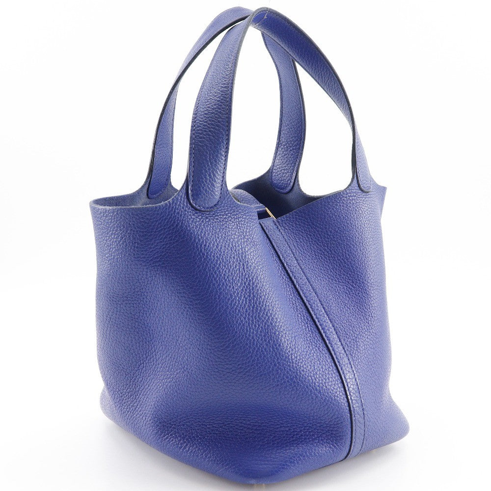 Hermes Picotin Lock Bag Clemence Blue Leather Handbag (Authentic  )
