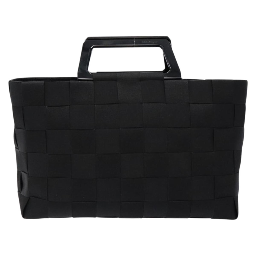 Salvatore Ferragamo Vintage Handbag Canvas Black Canvas Handbag (Authentic  )