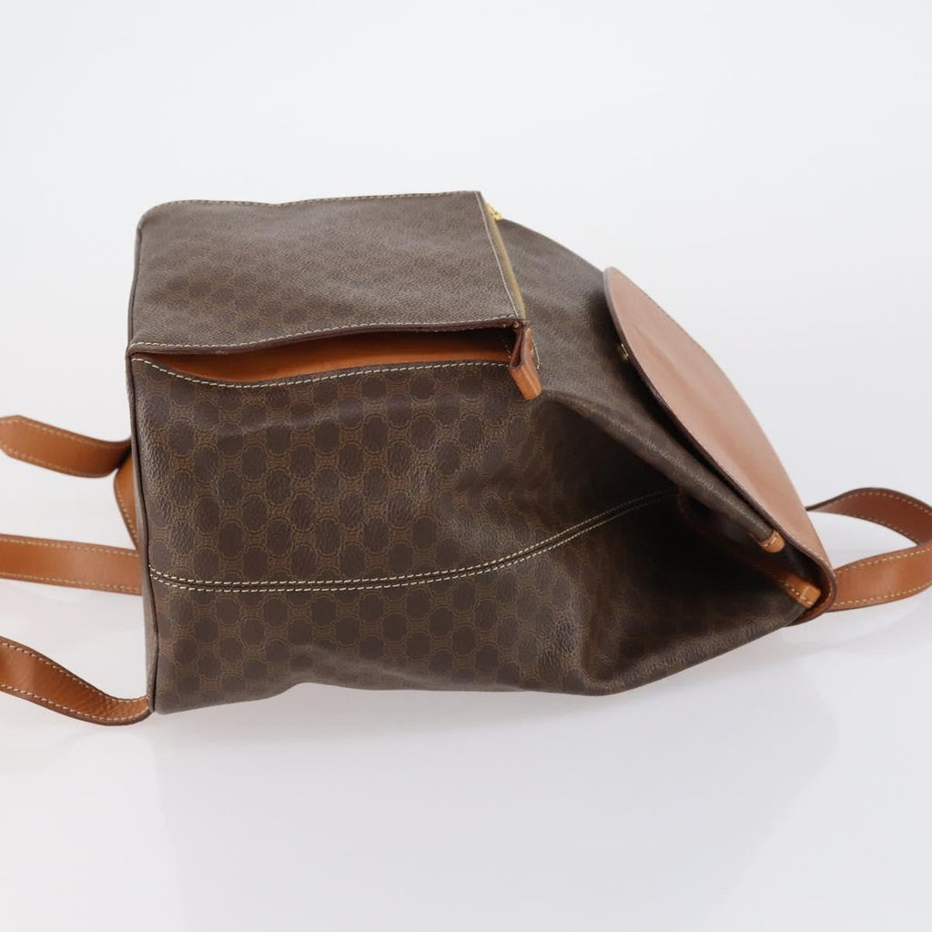Celine Vintage Macadam Backpack Canvas And Leather Brown Canvas Backpack Bag (Authentic  )