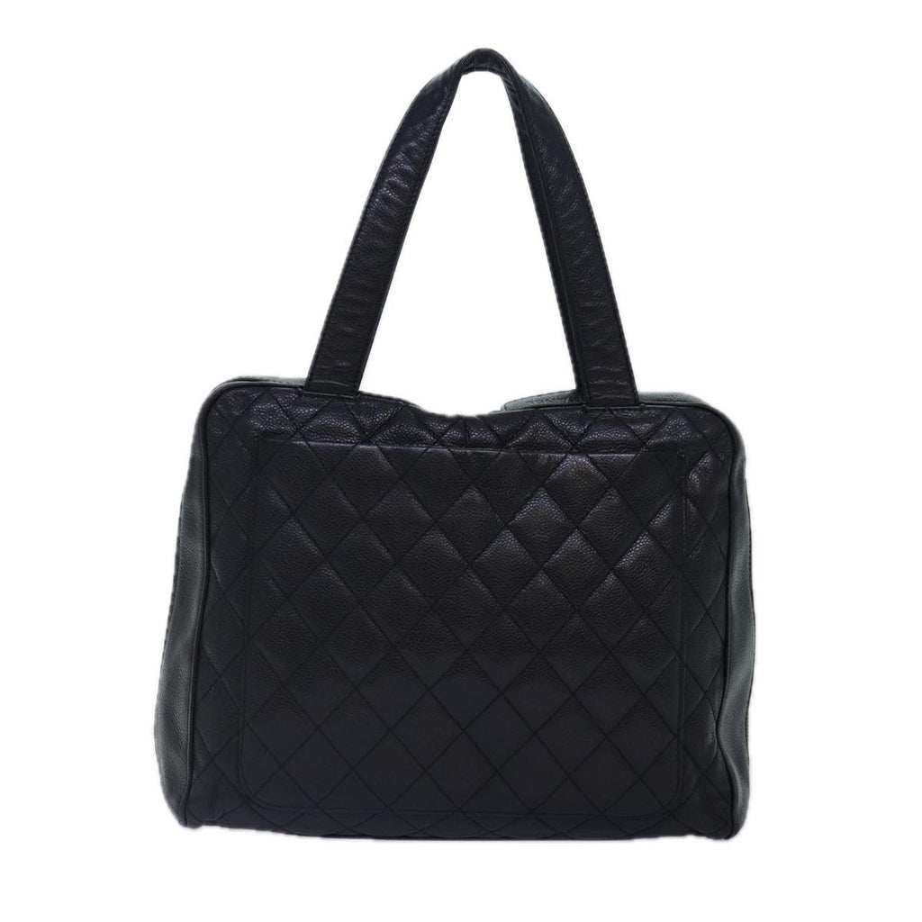 Chanel Vintage Cc Zip Around Bowler Bag Quilted Caviar Black Leather Handbag ( )