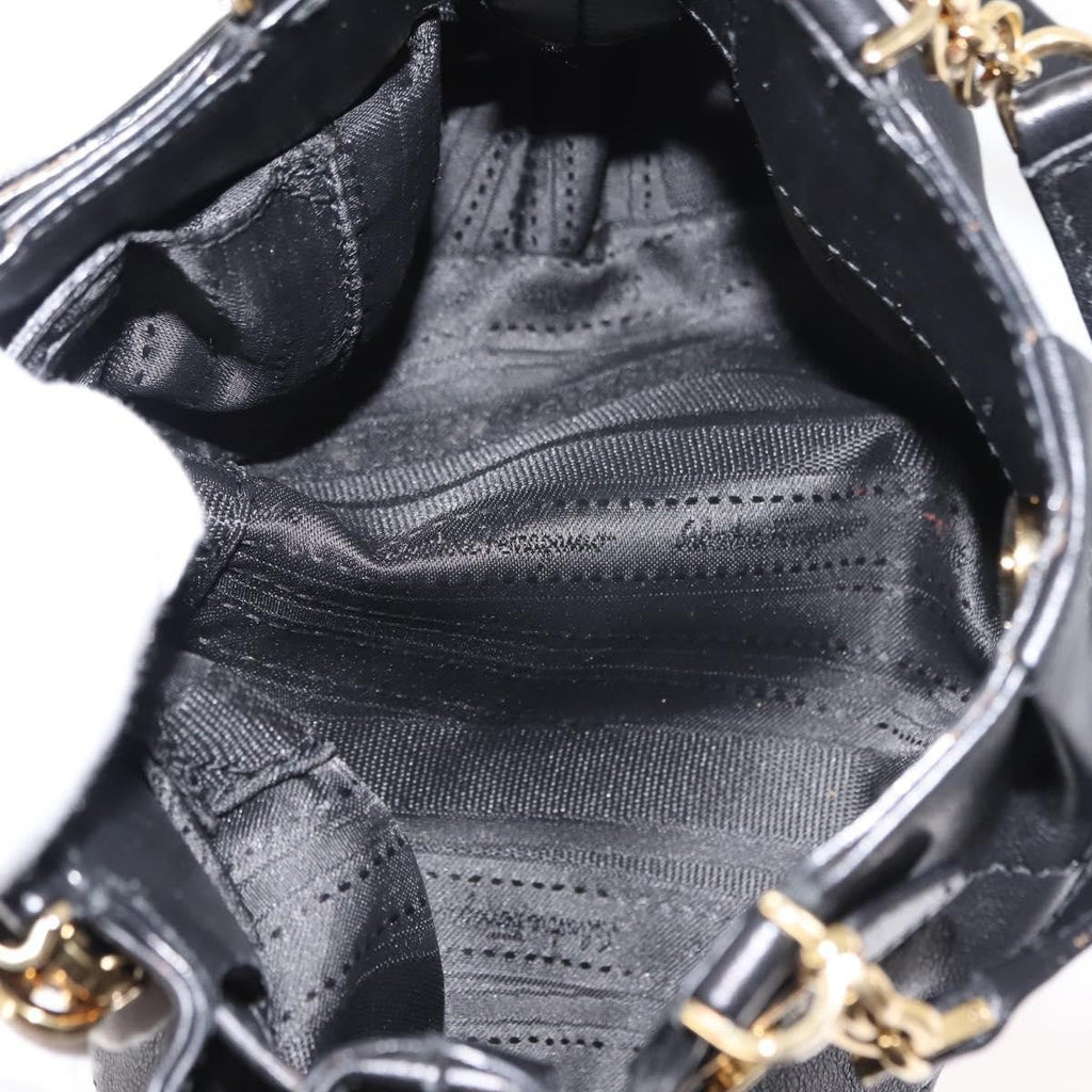 Salvatore Ferragamo W Chain Tote Leather Black Leather Handbag (Authentic  )