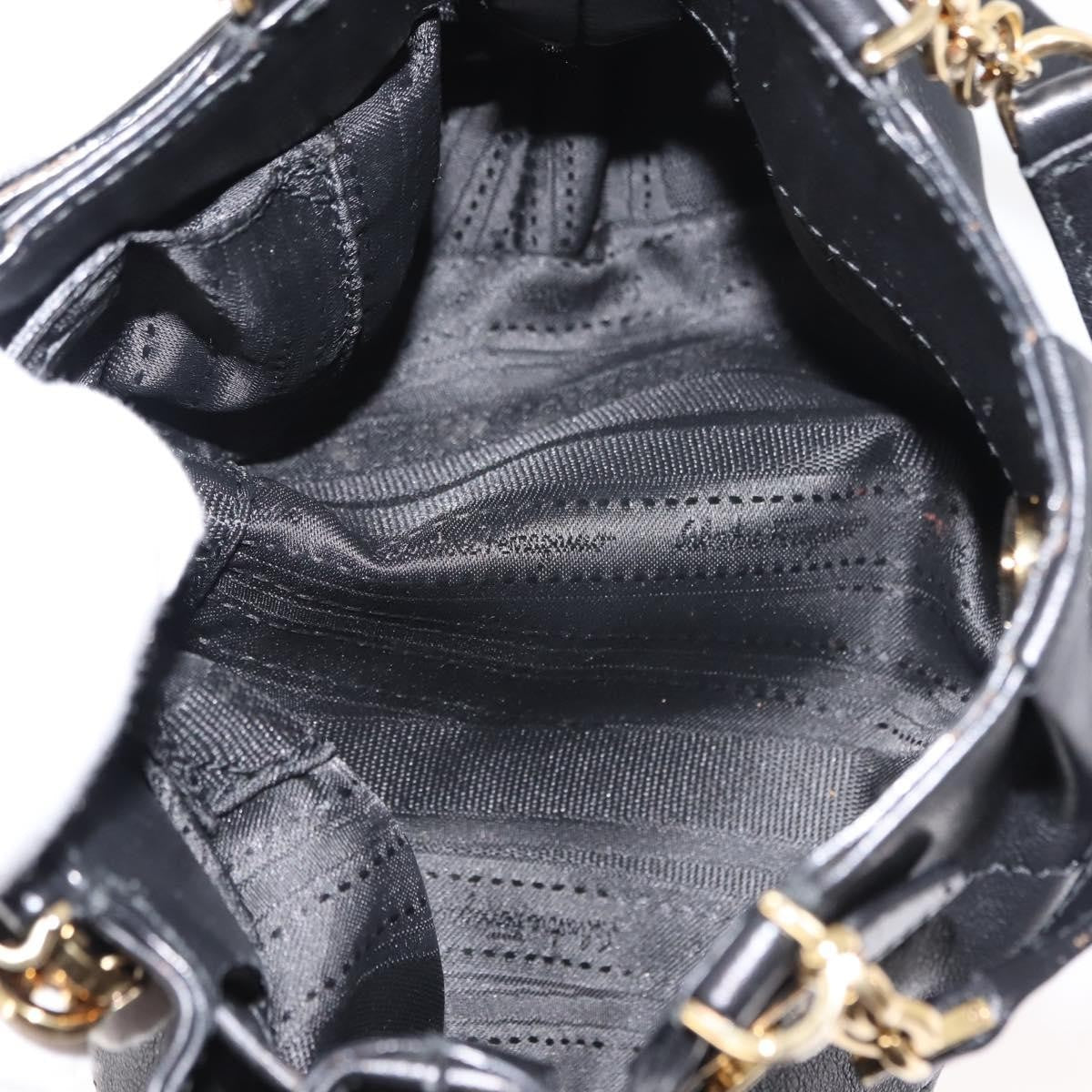 Salvatore Ferragamo W Chain Tote Leather Black Leather Handbag (Authentic  )