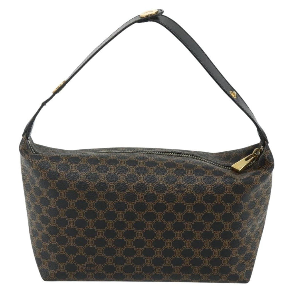 Celine Vintage Macadam Shoulder Bag Macadam Canva  Vinyl Black Canvas Handbag ( )