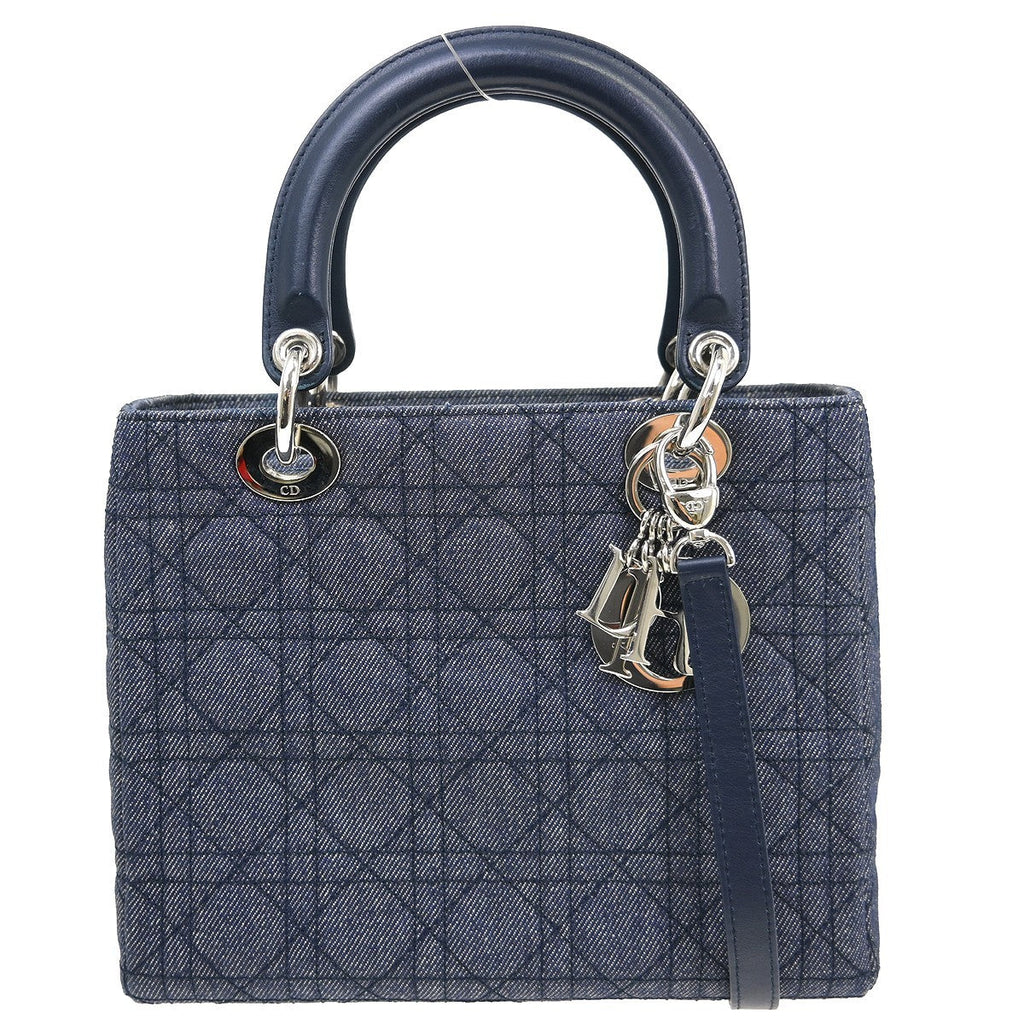 Christian Dior Lady Dior Bag Denim Blue Canvas Handbag ( )