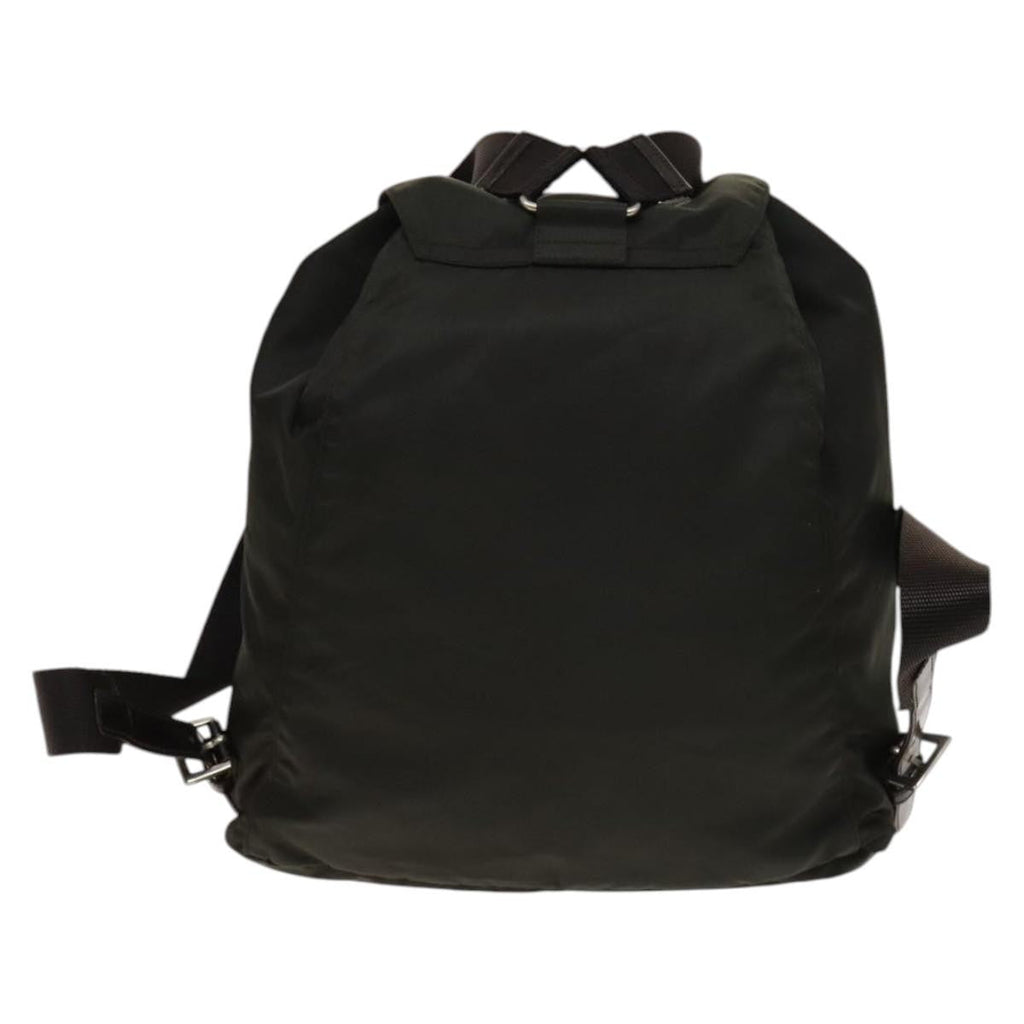 Prada Front Pocket Buckle Backpack Nylon Khaki Nylon Backpack Bag (Authentic  )