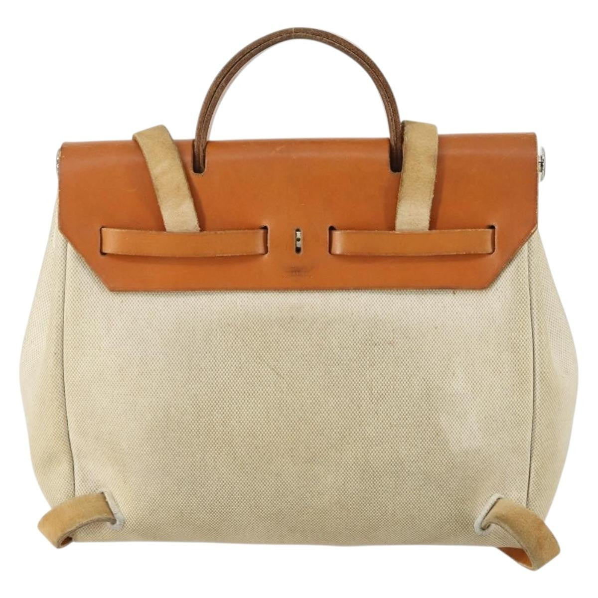 Hermes Herbag A Dos Backpack Toile Beige Canvas Backpack Bag (Authentic  )
