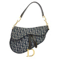 Christian Dior Saddle Handbag Oblique Canvas Navy Canvas Handbag ( )