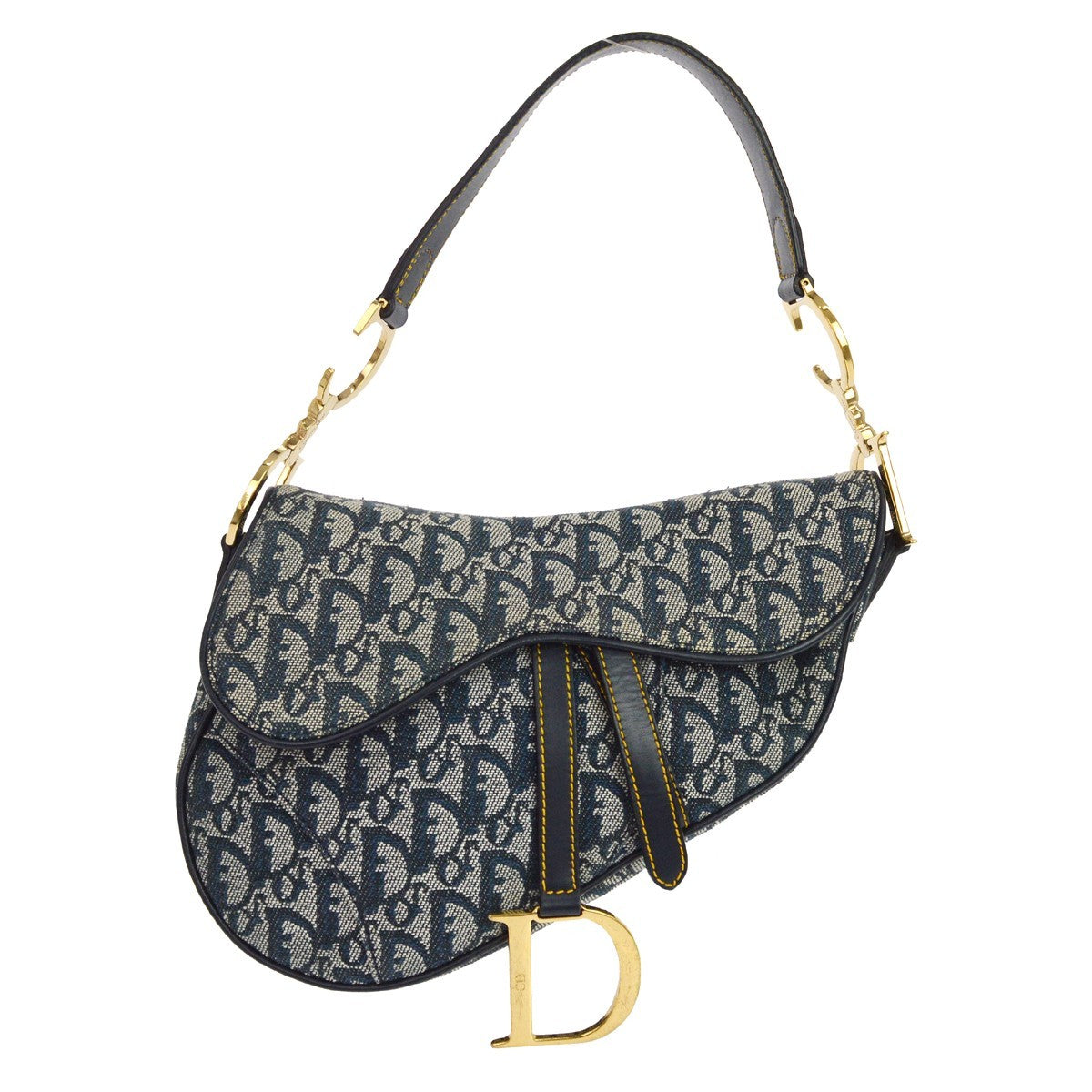 Christian Dior Saddle Handbag Oblique Canvas Navy Canvas Handbag ( )