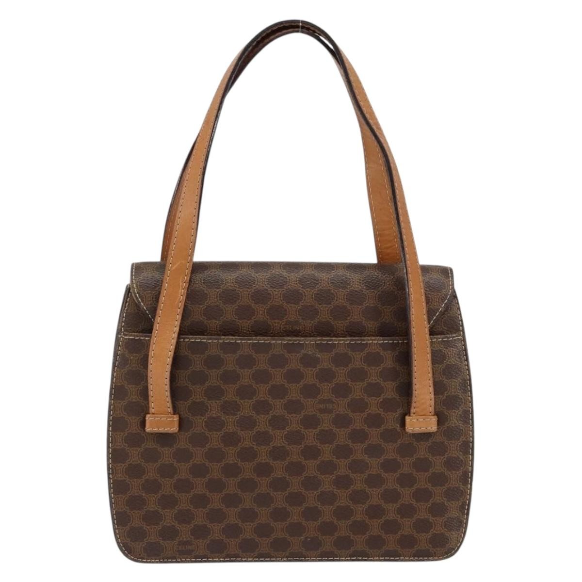 Celine Vintage Macadam Handbag Canvas And Leather Brown Canvas Handbag (Authentic  )