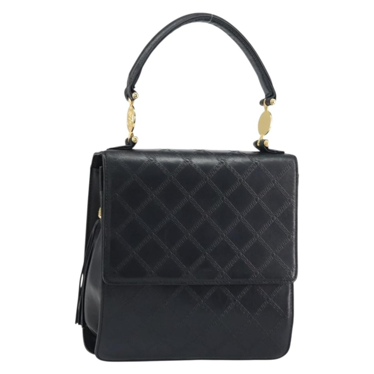 Versace Vintage Handbag Leather Black Leather Handbag (Authentic  )