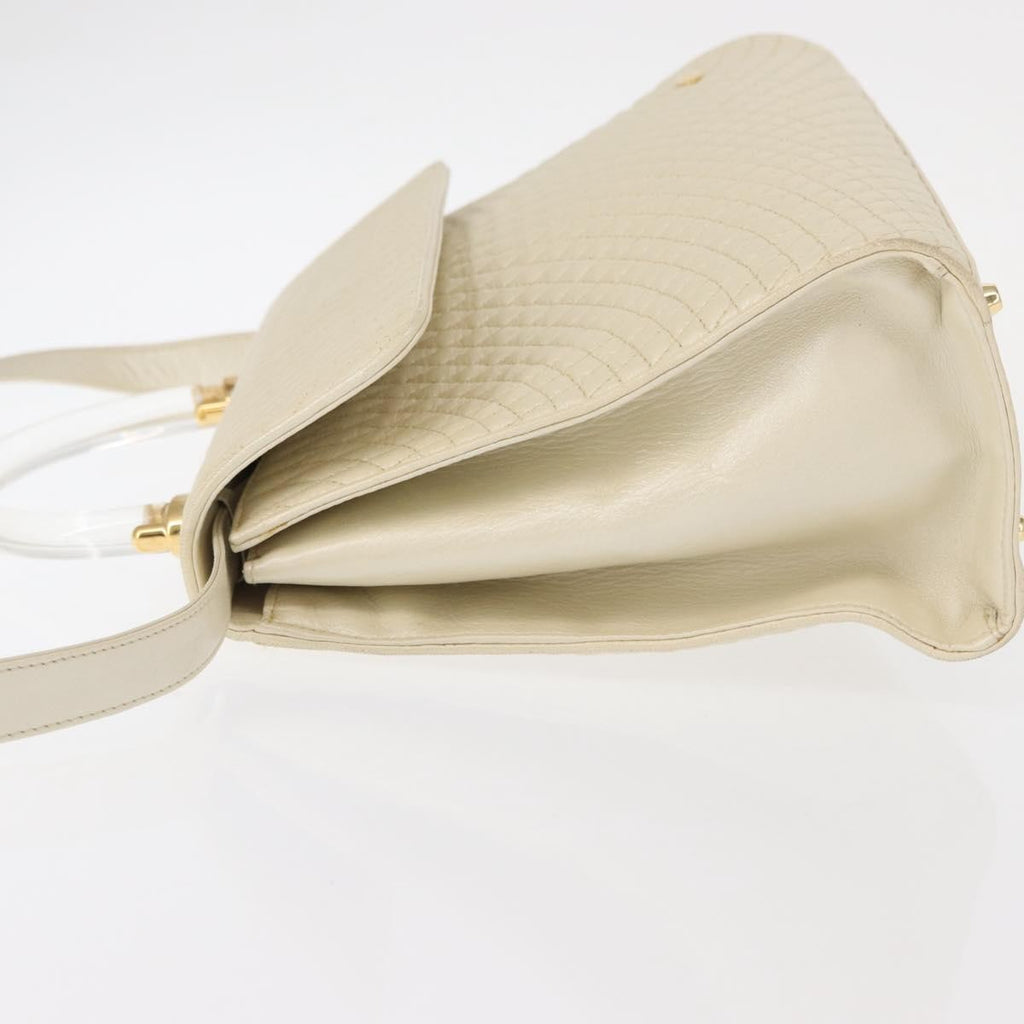 Bally Vintage Handbag Quilted Leather Beige Leather Handbag (Authentic  )