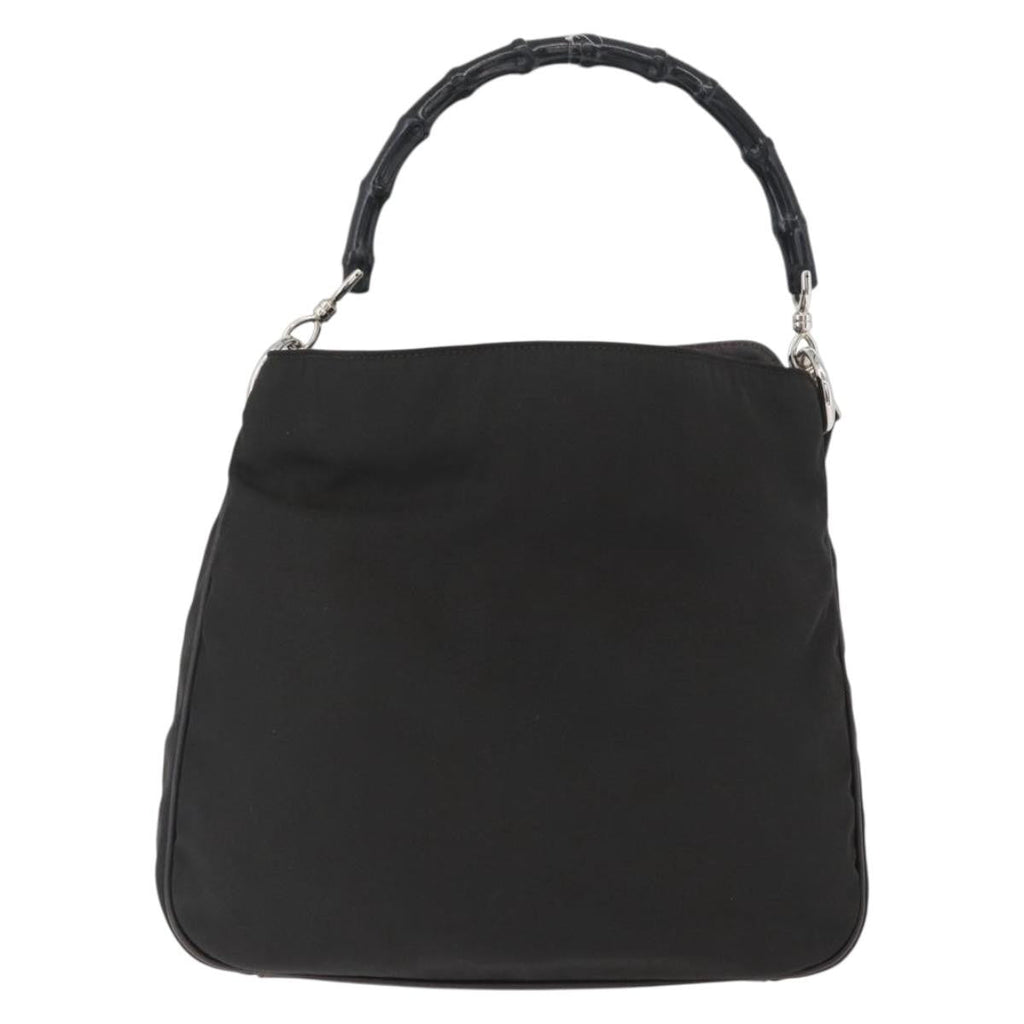 Gucci Vintage Bamboo Handle Bag Nylon Black Nylon Handbag (Authentic  )