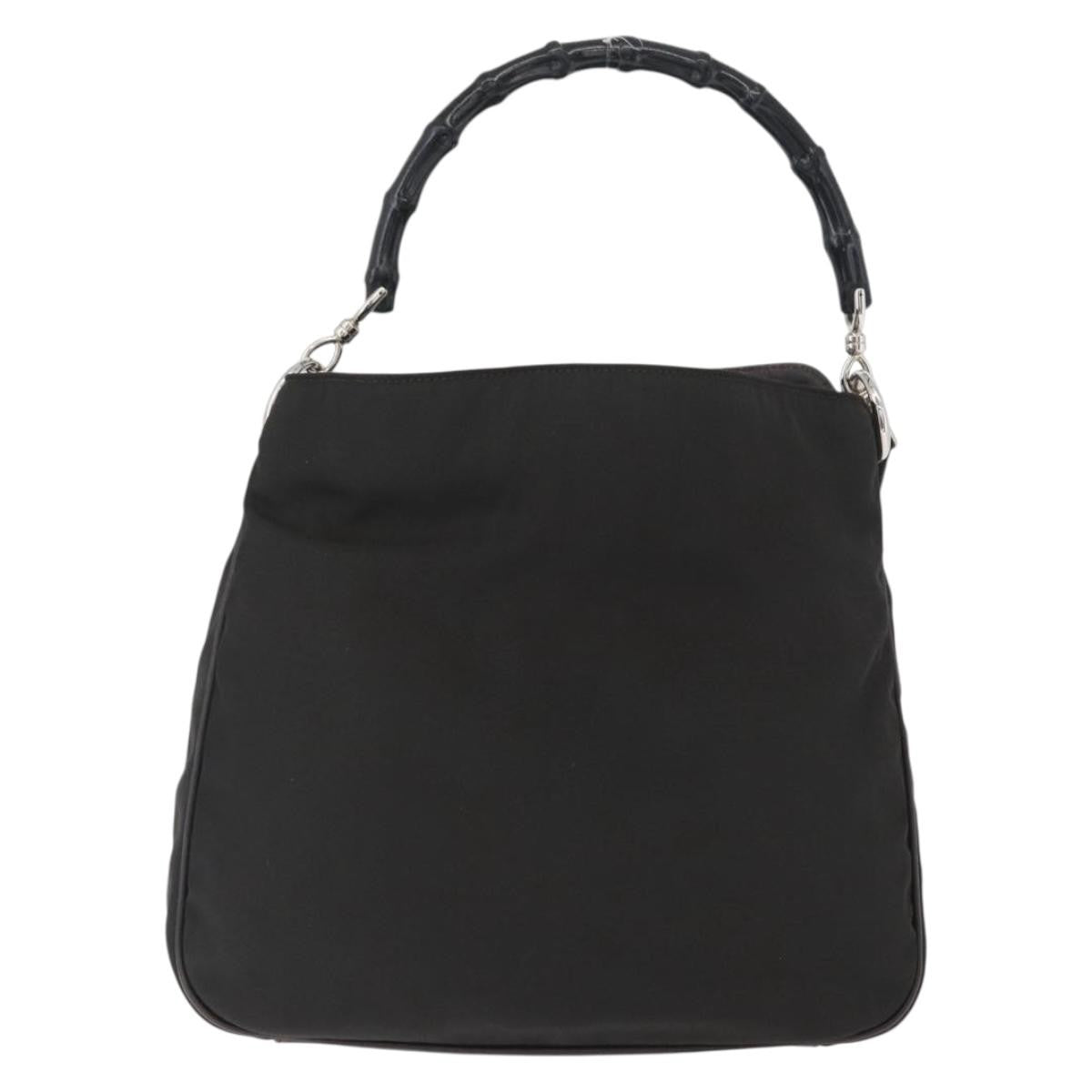Gucci Vintage Bamboo Handle Bag Nylon Black Nylon Handbag (Authentic  )