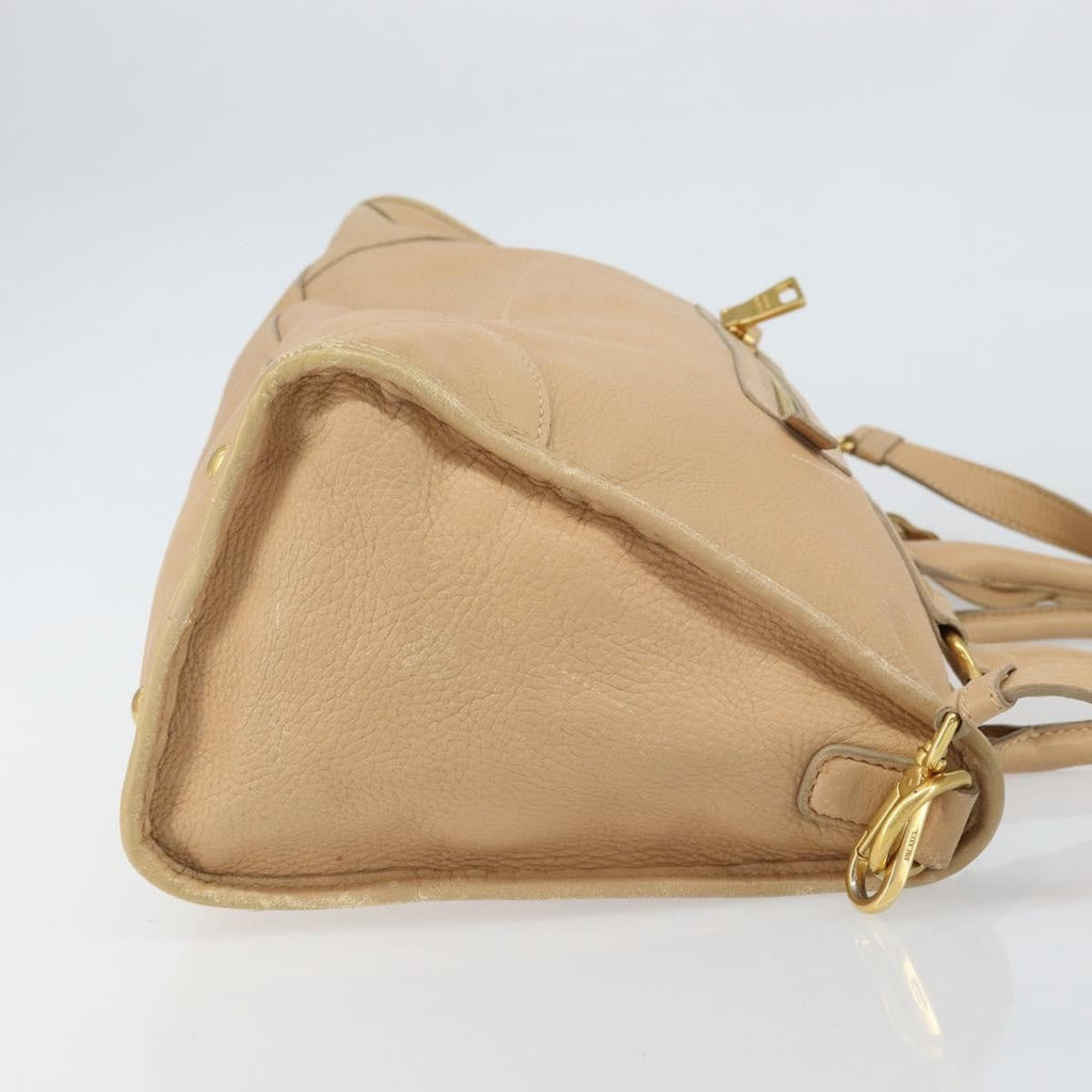 Prada Front Zip Convertible Satchel Cervo Leather Beige Leather Handbag (Authentic  )