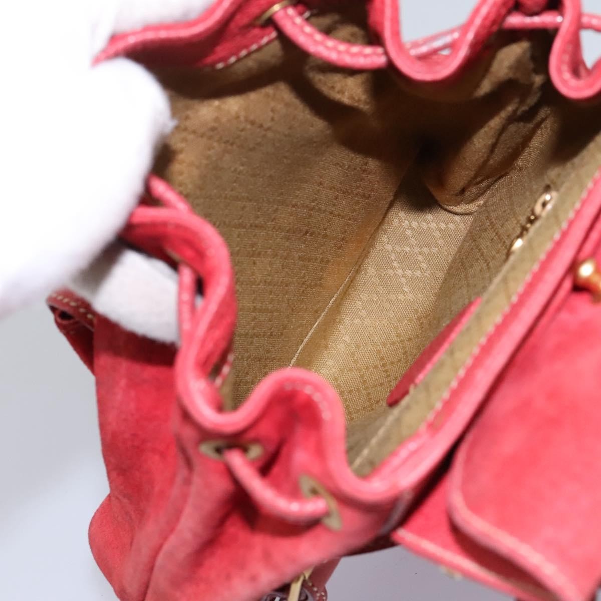Gucci Gucci Bamboo Backpack Daim Red Suede Backpack Bag (Authentic  )