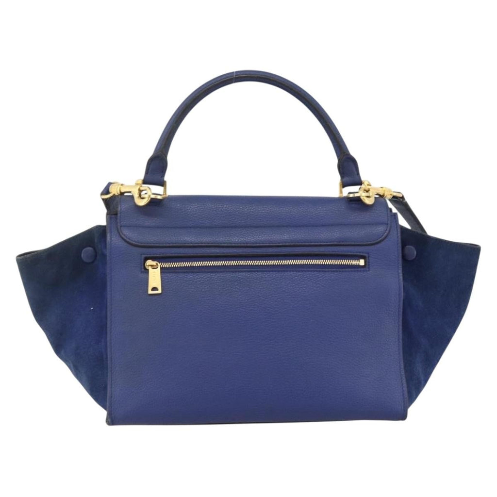 Celine Trapeze Bag Leather With Suede Blue Leather Handbag ( )