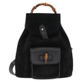 Gucci Vintage Bamboo Backpack Suede Black Suede Backpack Bag (Authentic  )