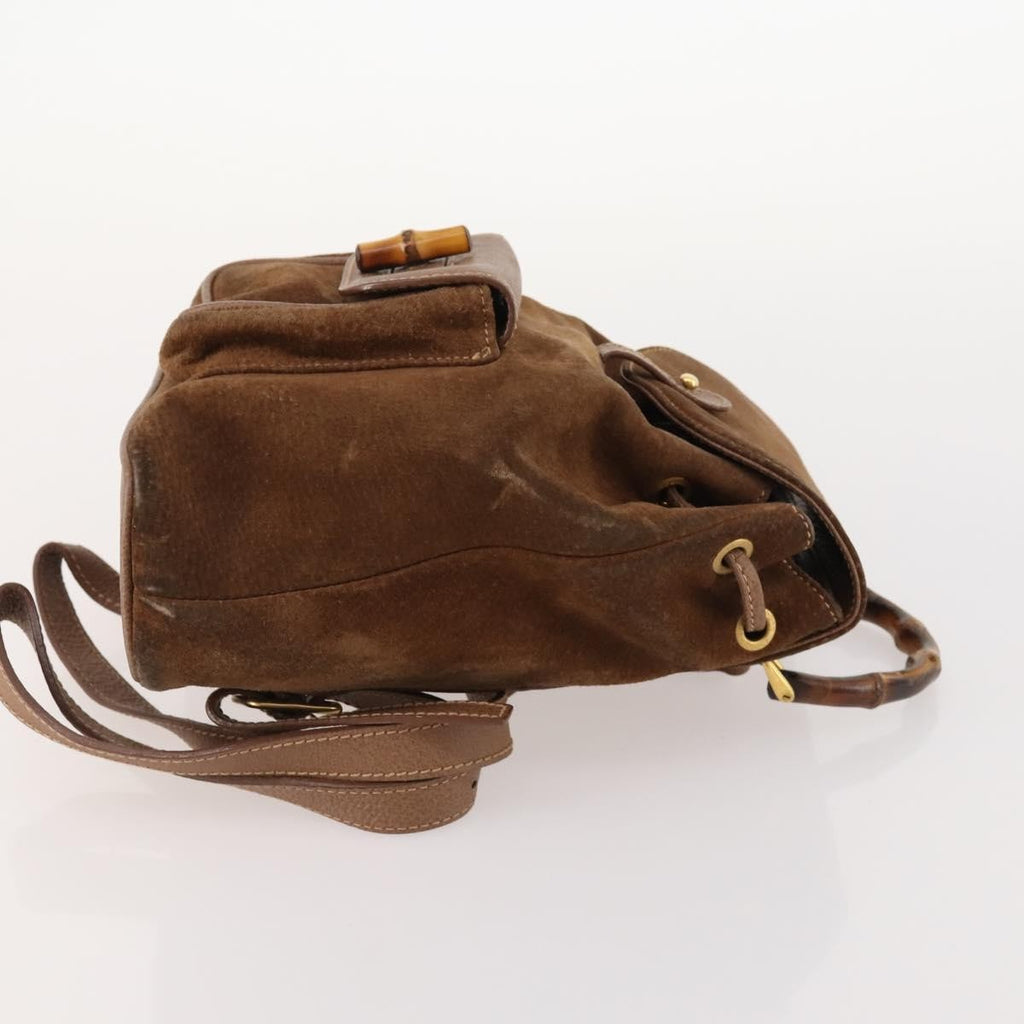 Gucci Gucci Bamboo Backpack Daim Brown Suede Backpack Bag (Authentic  )