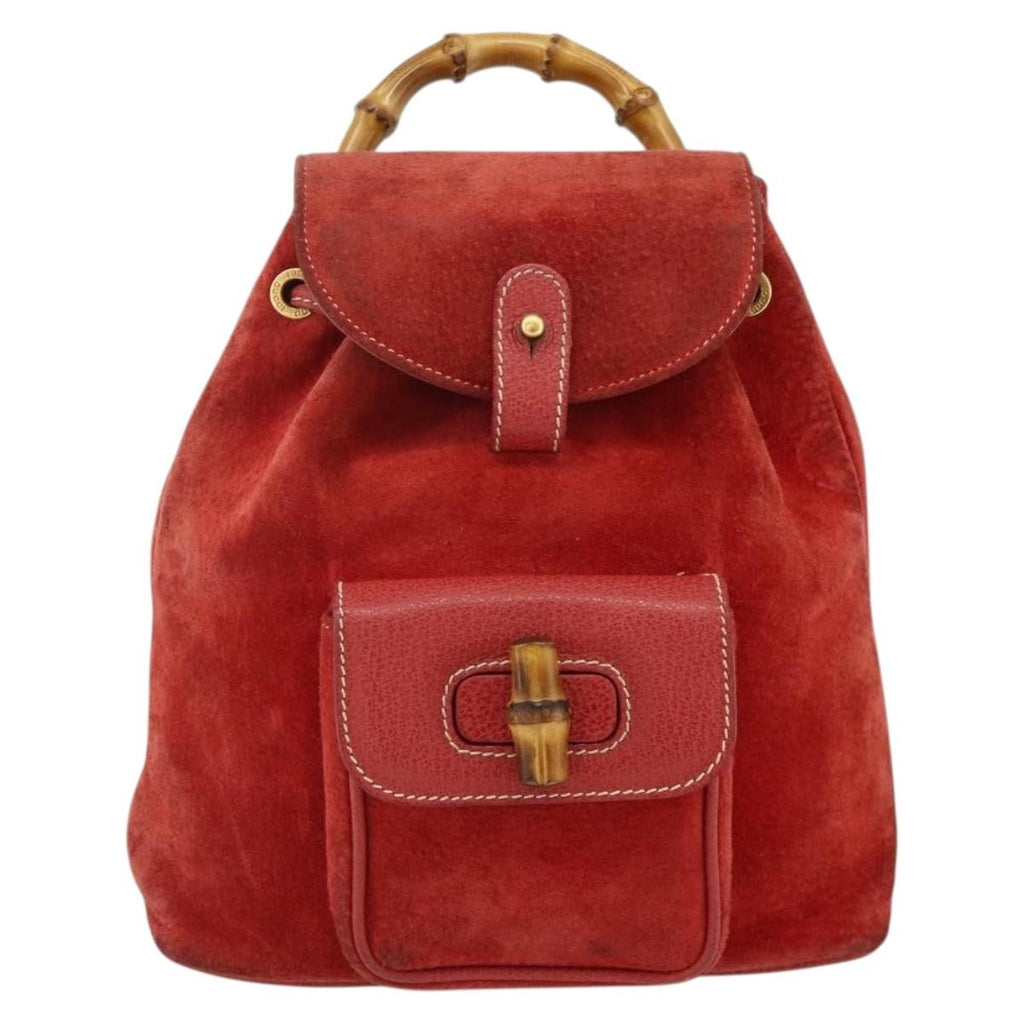 Gucci Gucci Bamboo Backpack Daim Red Suede Backpack Bag (Authentic  )