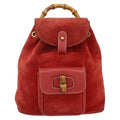 Gucci Gucci Bamboo Backpack Daim Red Suede Backpack Bag (Authentic  )