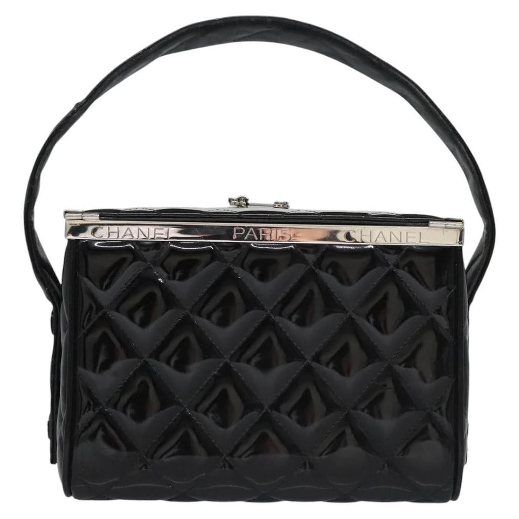 Chanel Vintage Metal Box Bag Quilted Patent Black Patent_Leather Handbag ( )