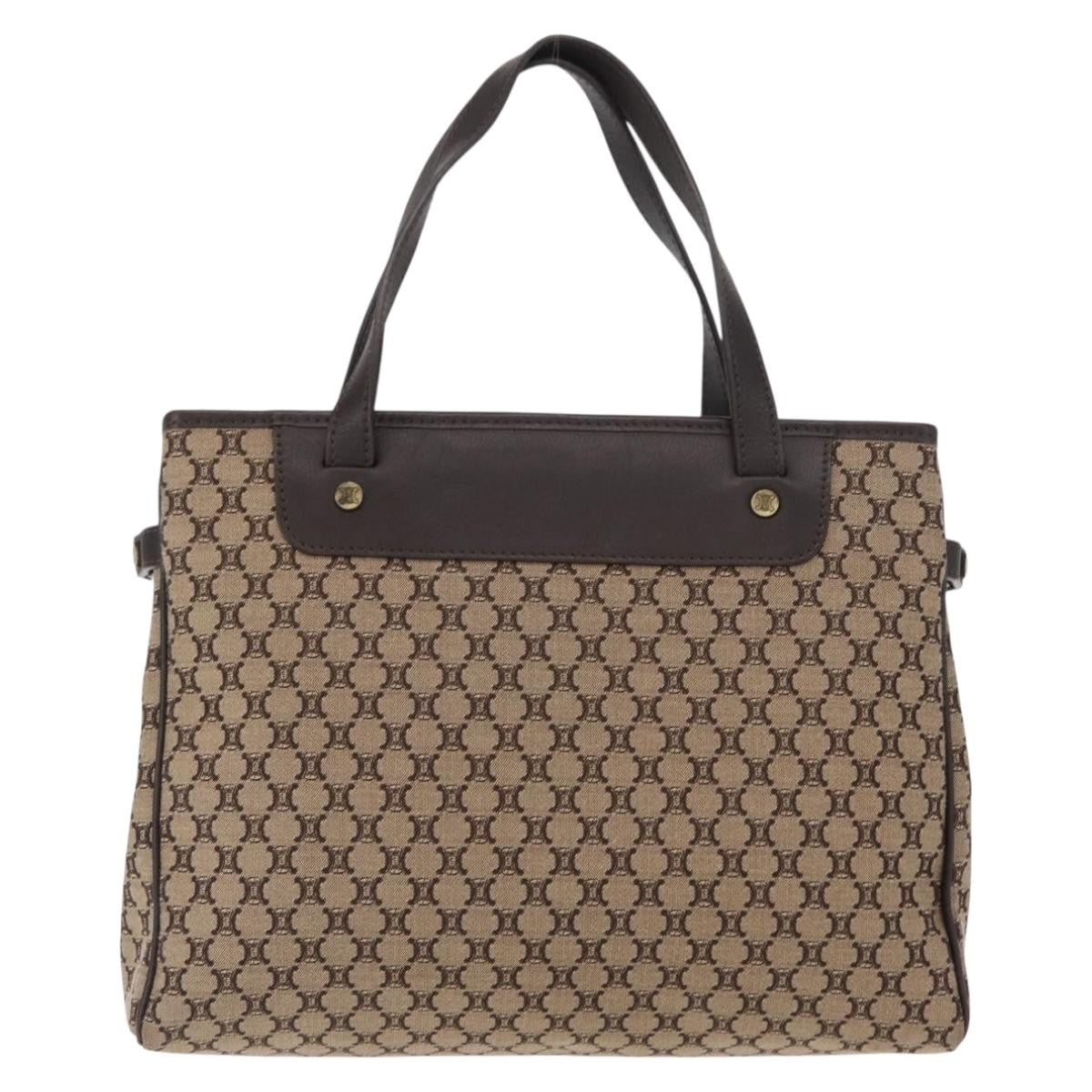 Celine Vintage Macadam Handbag Canvas Beige Canvas Handbag (Authentic  )