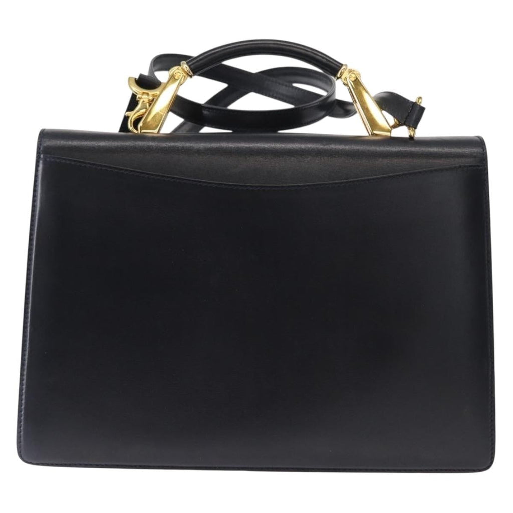Bally Vintage Handbag Leather Navy Leather Handbag (Authentic  )