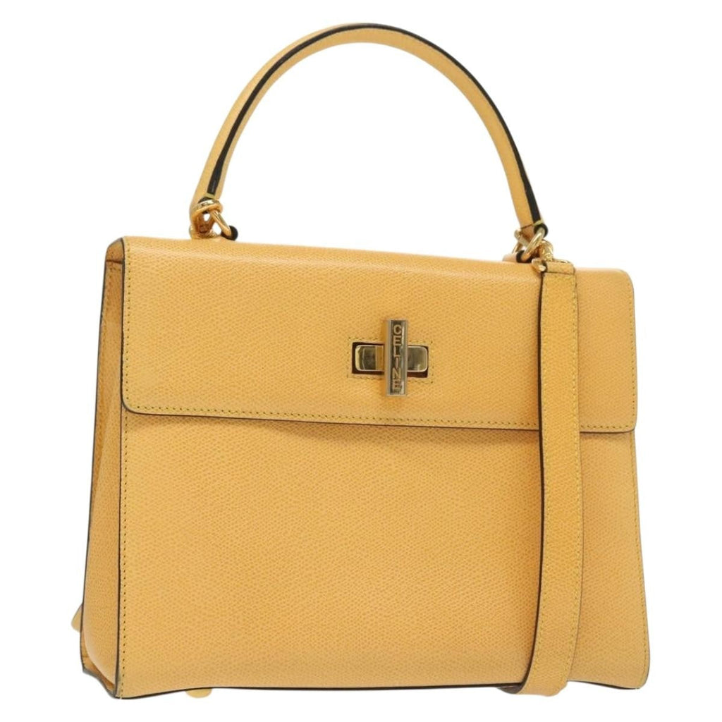 Celine Vintage Convertible Turnlock Top Handle Bag Leather Yellow Leather Bag (Authentic  )