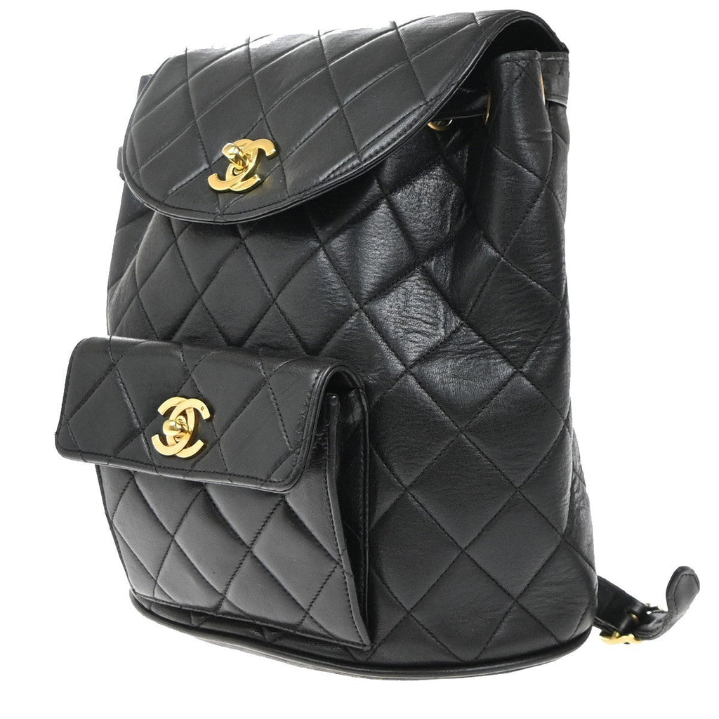 Chanel Duma Drawstring Backpack Quilted Leather Black Leather Backpack Bag (   )