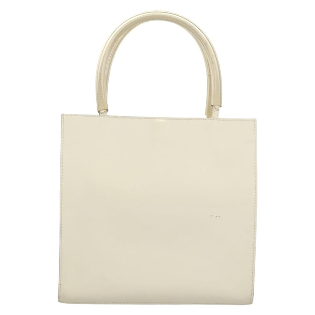 Salvatore Ferragamo Vintage Handbag Patent Leather White Patent_Leather Handbag (Authentic  )