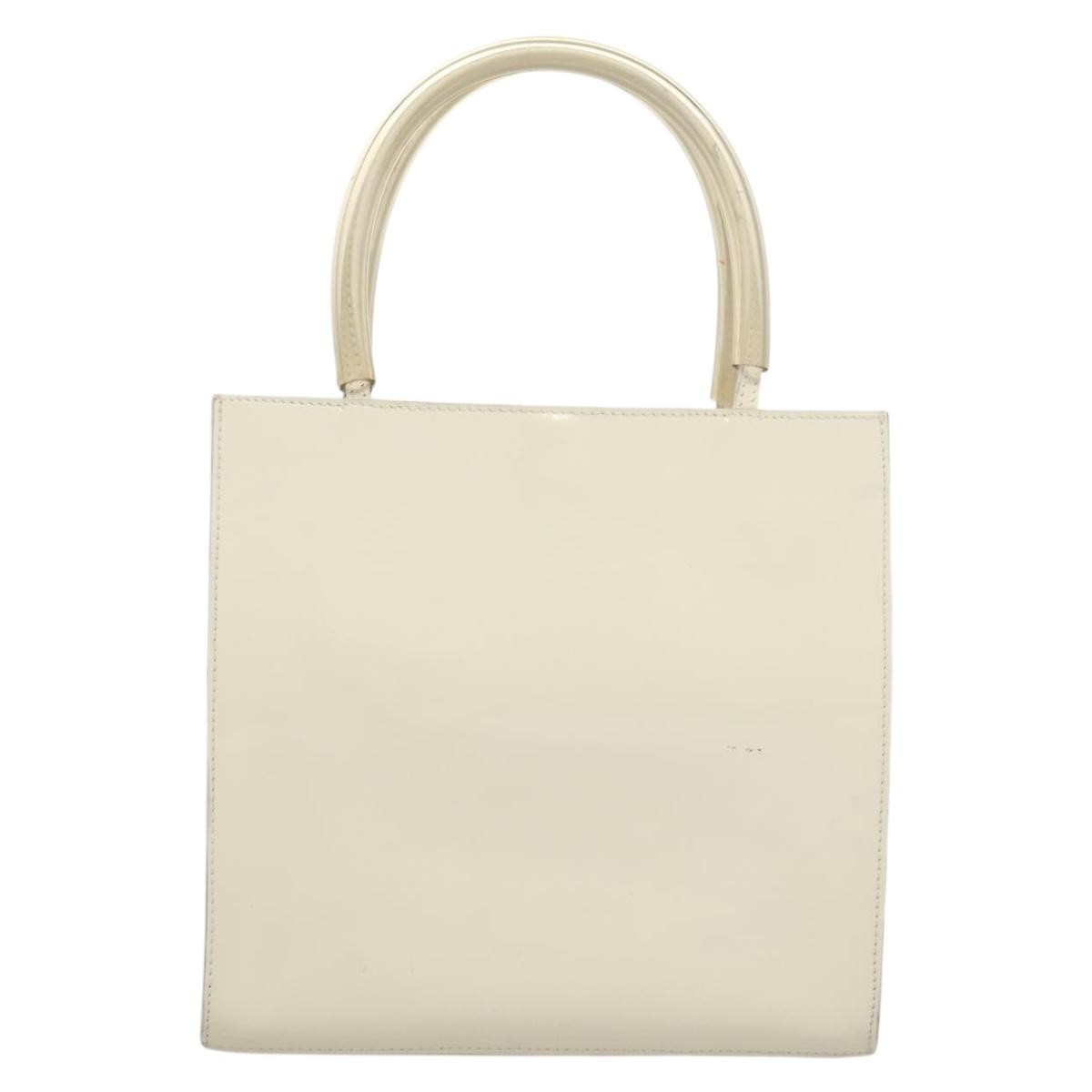 Salvatore Ferragamo Vintage Handbag Patent Leather White Patent_Leather Handbag (Authentic  )