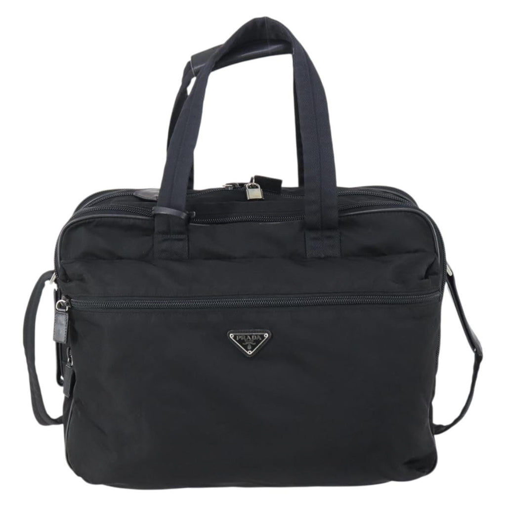 Prada Porta Computer Briefcase Tessuto And Saffiano Leather Black Nylon Briefcase Bag (Authentic  )