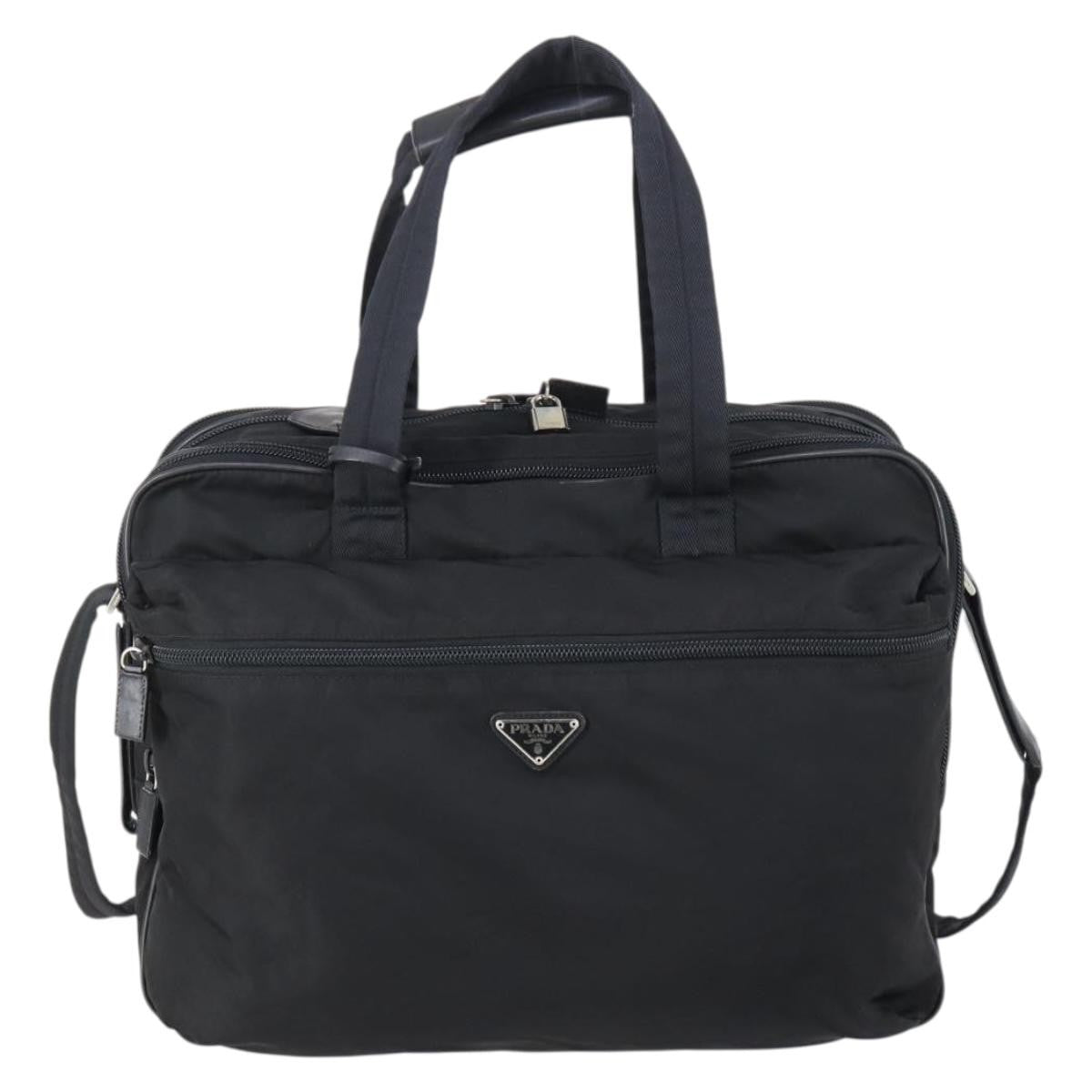 Prada Porta Computer Briefcase Tessuto And Saffiano Leather Black Nylon Briefcase Bag (Authentic  )