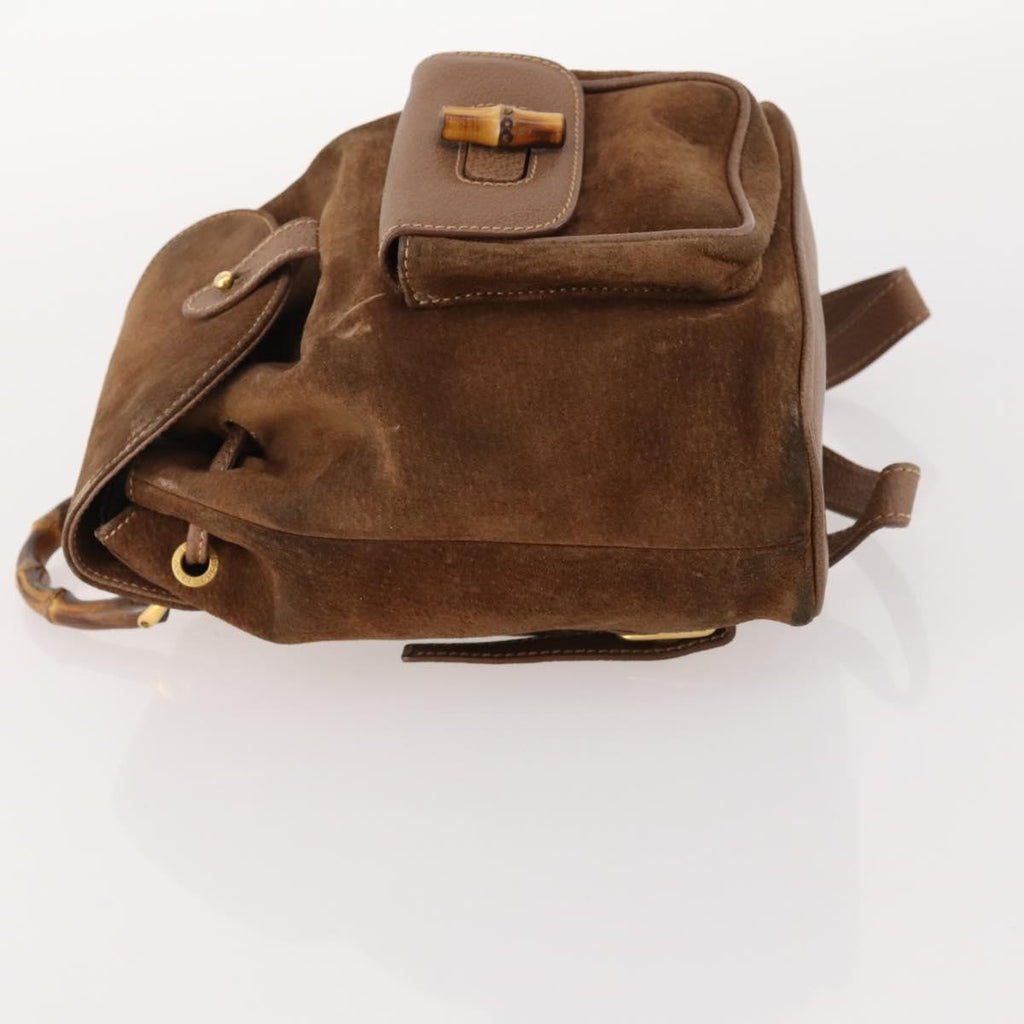 Gucci Gucci Bamboo Backpack Daim Brown Suede Backpack Bag (Authentic  )