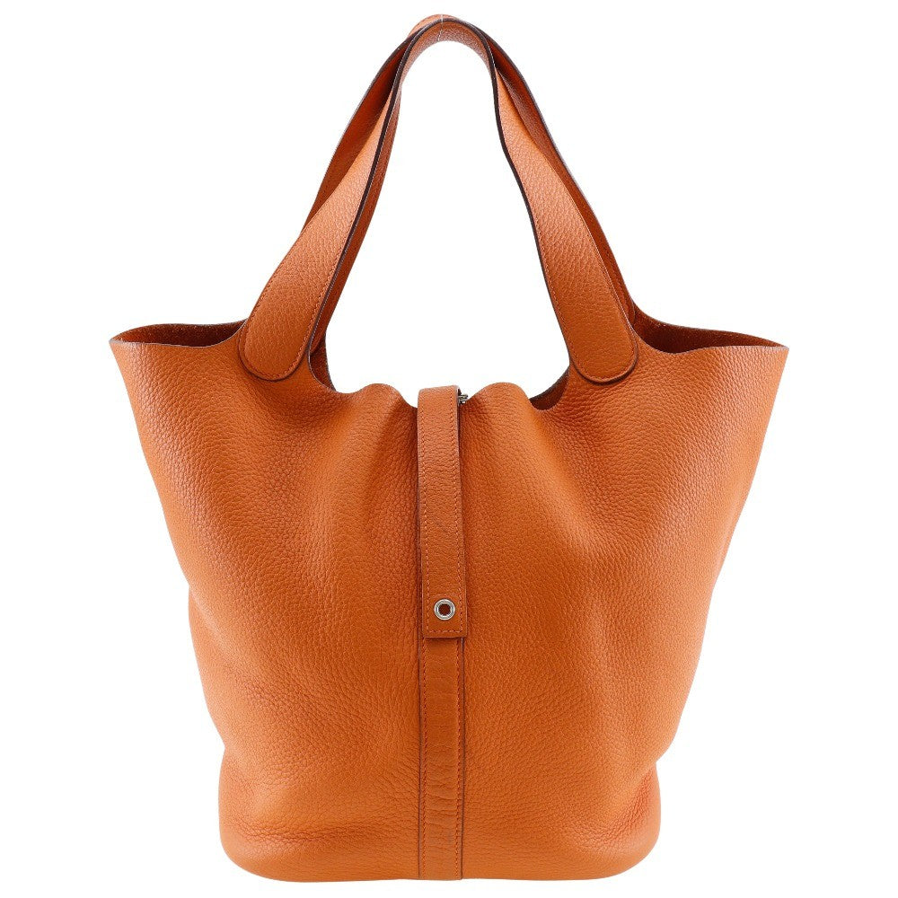 Hermes Picotin Lock Bag Clemence Orange Leather Handbag (Authentic  )