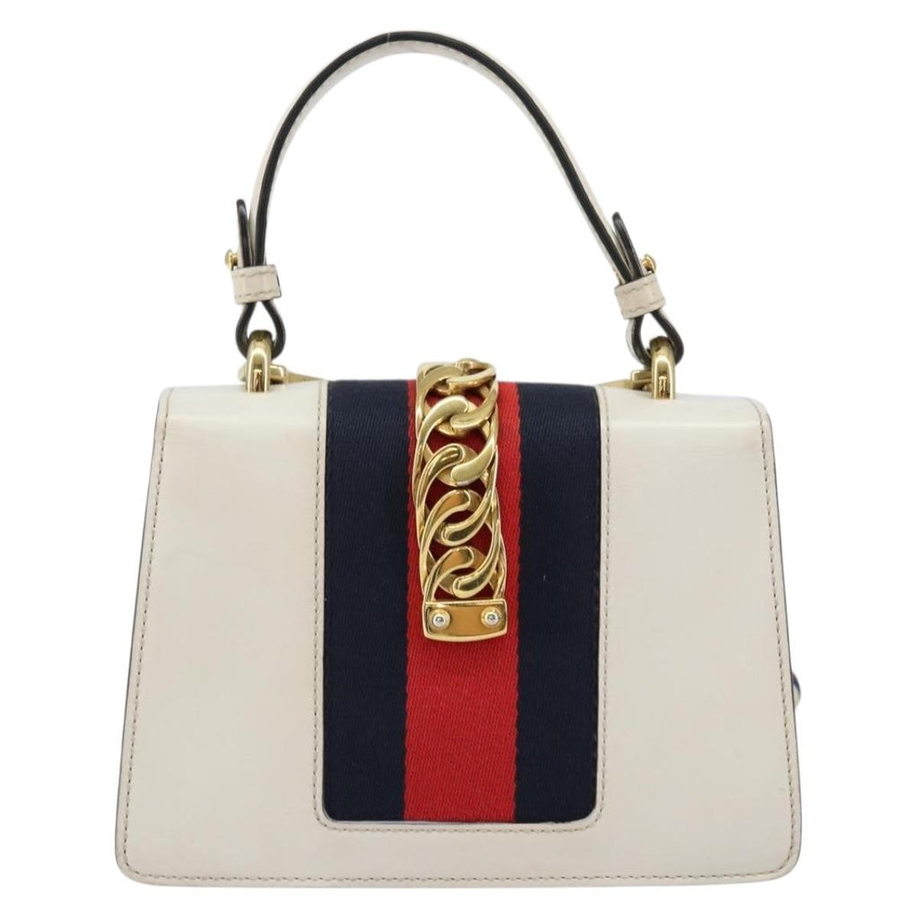 Gucci Sylvie Top Handle Bag Leather White Leather Handbag (Authentic  )