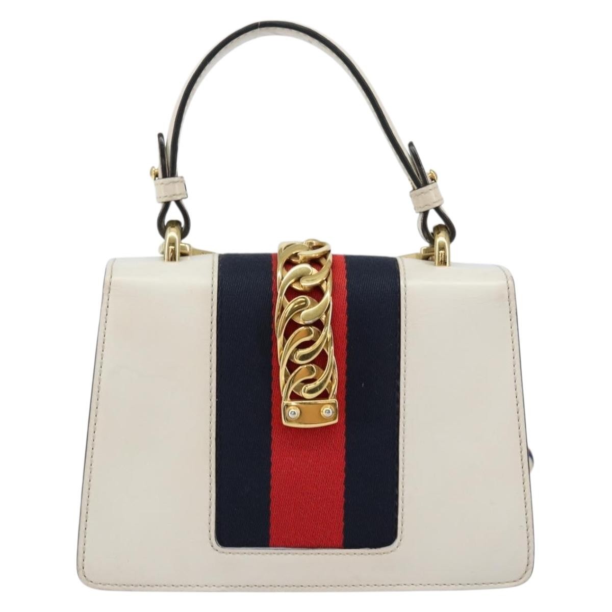 Gucci Sylvie Top Handle Bag Leather White Leather Handbag (Authentic  )