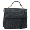 Bally Vintage Handbag Quilted Leather Navy Leather Handbag (Authentic  )