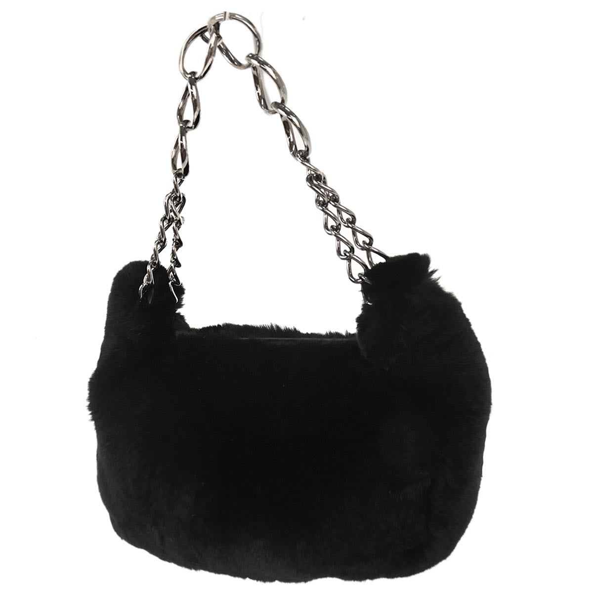 Chanel Chain Hobo Lapin Fur Black Fur Handbag (Authentic  )