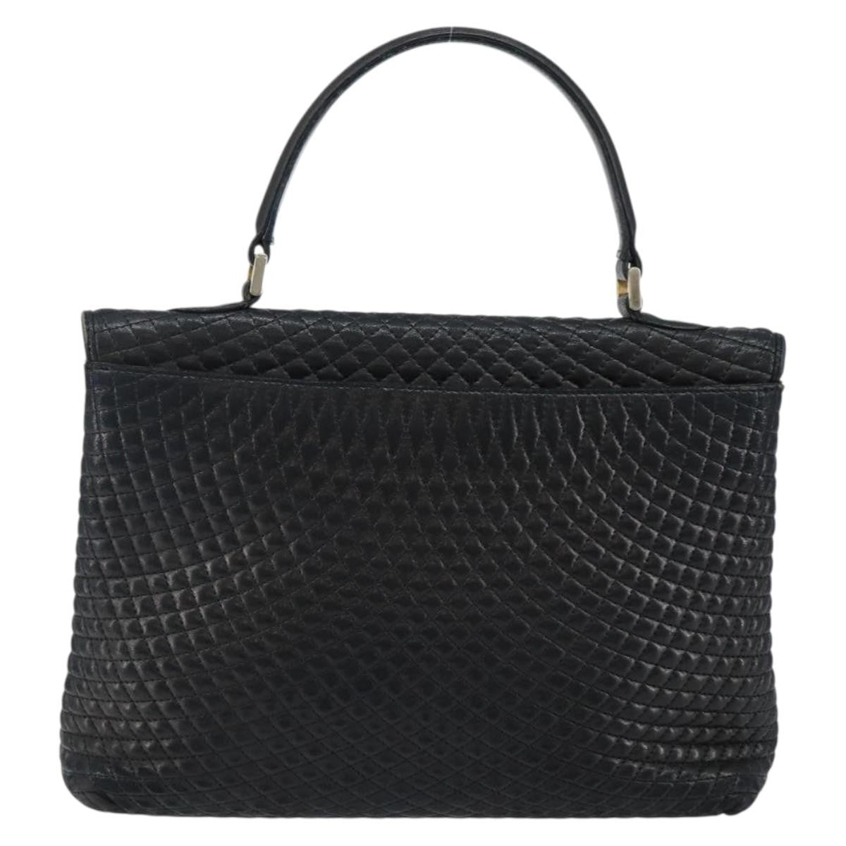 Bally Vintage Handbag Quilted Leather Black Leather Handbag (Authentic  )