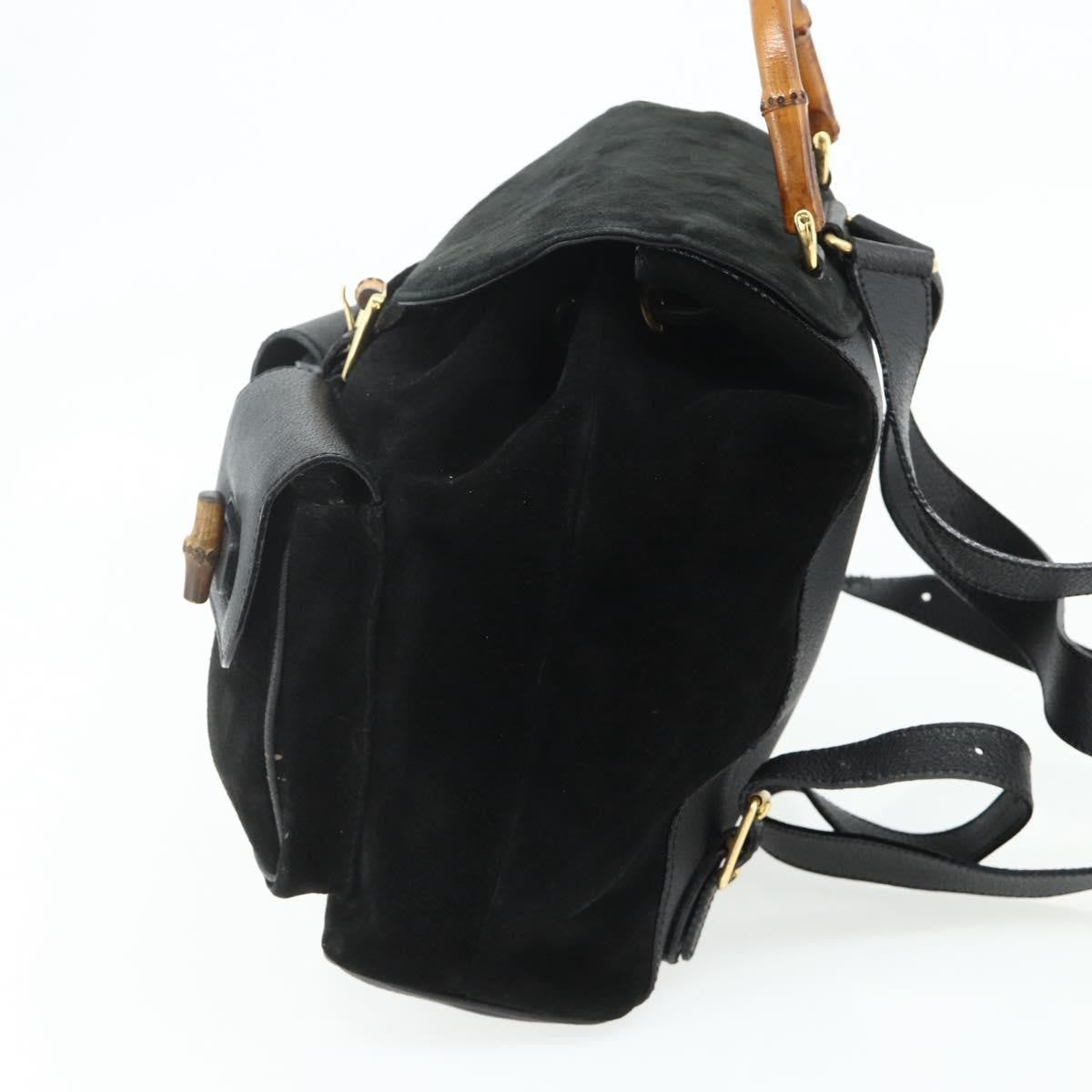 Gucci Vintage Bamboo Backpack Suede Black Suede Backpack Bag ( )