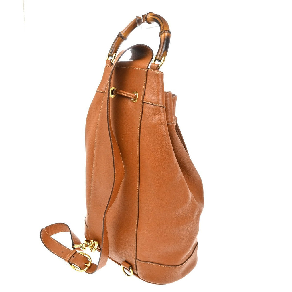 Gucci Vintage Bamboo Sling Backpack Leather Brown Leather Backpack Bag (Authentic  )