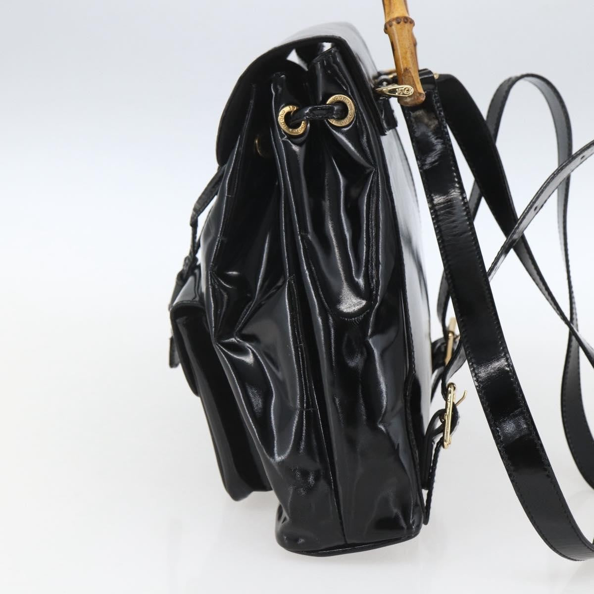 Gucci Vintage Bamboo Backpack Patent Black Patent_Leather Backpack Bag (Authentic  )