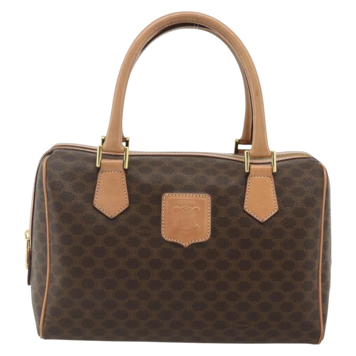 Celine Vintage Macadam Boston Bag Canvas And Leather Brown Canvas Handbag (Authentic  )