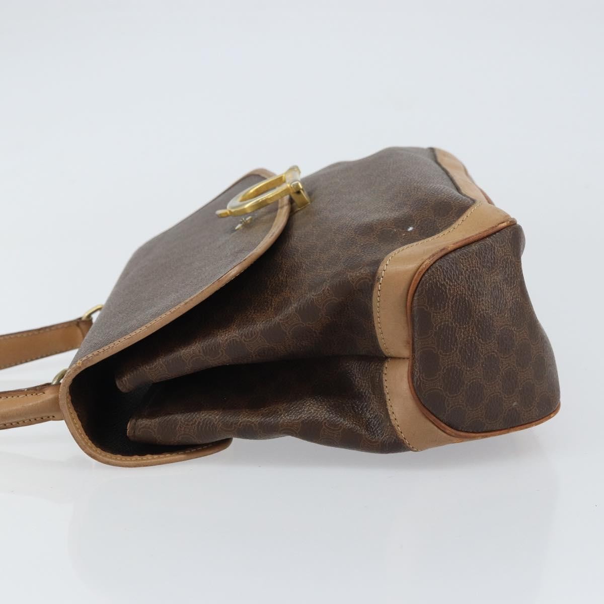 Celine Vintage Macadam Handbag Canvas Brown Pvc Handbag (Authentic  )