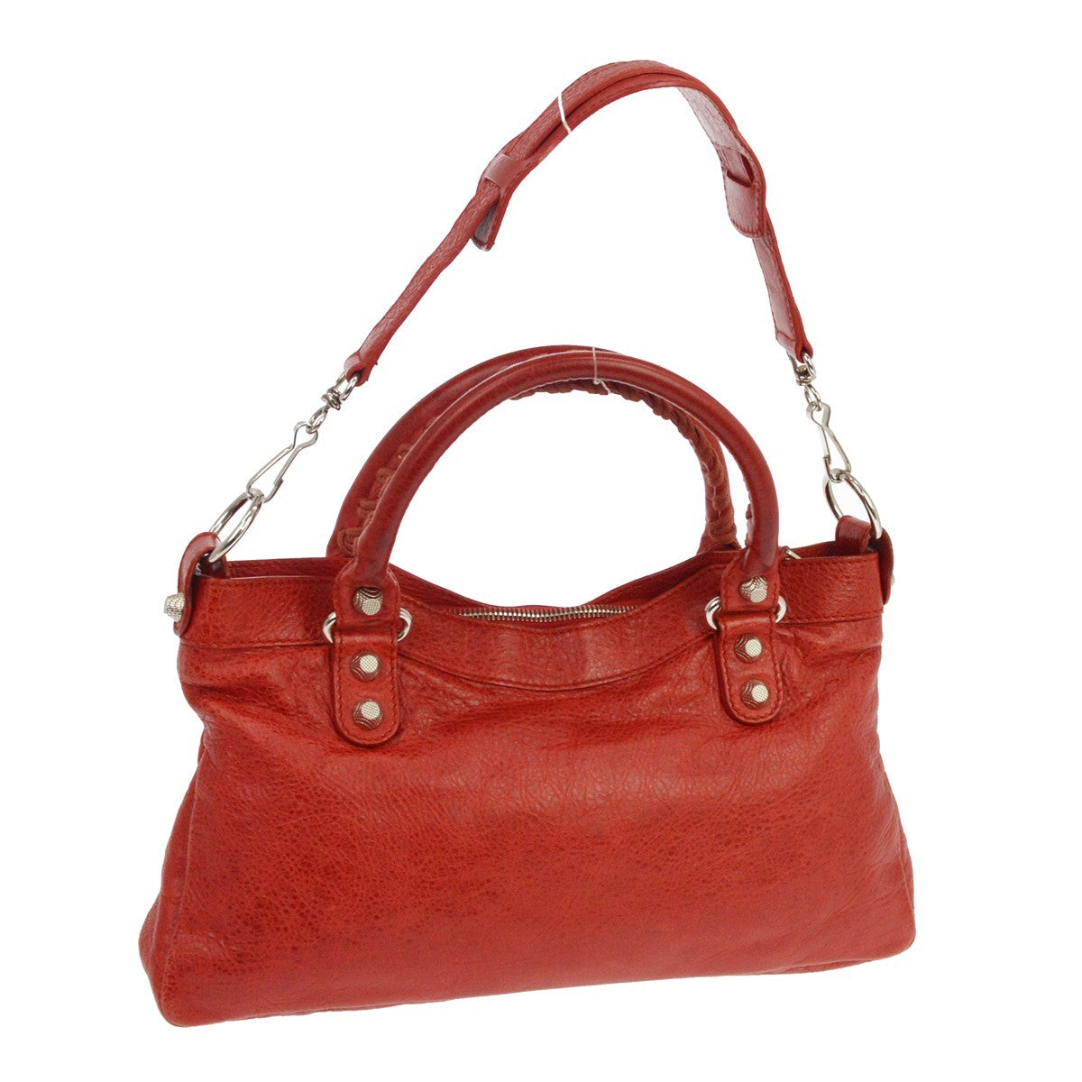 Balenciaga City Giant Studs Bag Leather Red Leather Handbag ( )
