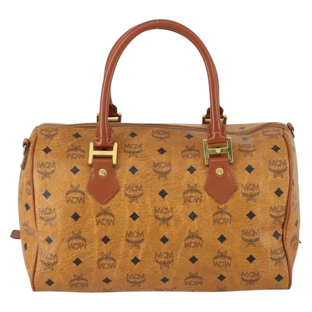 MCM Visetos Logogramme Handbag Canvas And Leather Brown Canvas Handbag (Authentic  )